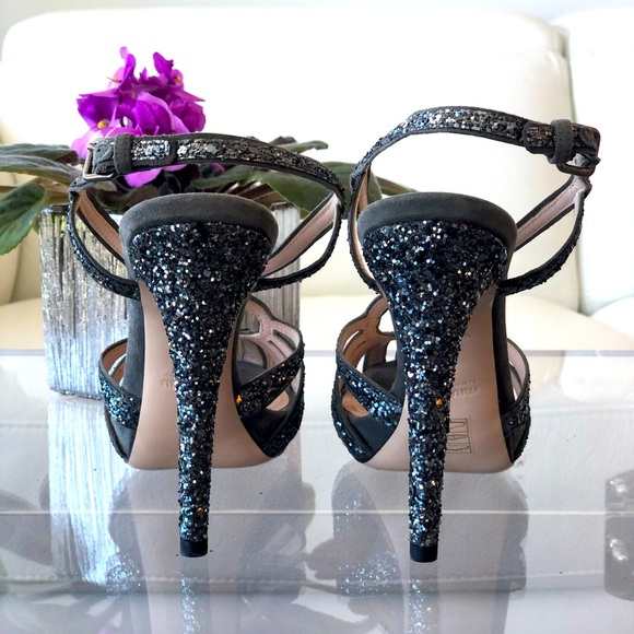 MIU MIU GLITTER STRAPPY SLINGBACK SANDAL HEEL - Picture 5 of 8
